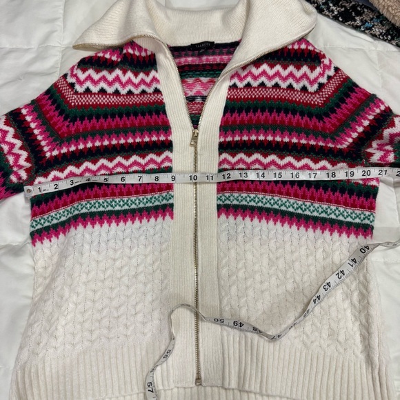 TALBOTS Joyful Fair Isle Cable Knit Soft Zip Up Sweater Jacket Top Size Medium - Picture 5 of 12